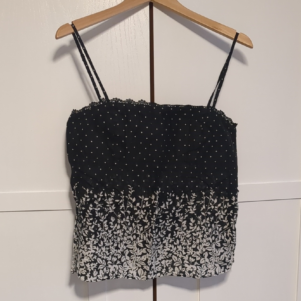 White House Black Market Black and White Floral & Polka Dot Camisole